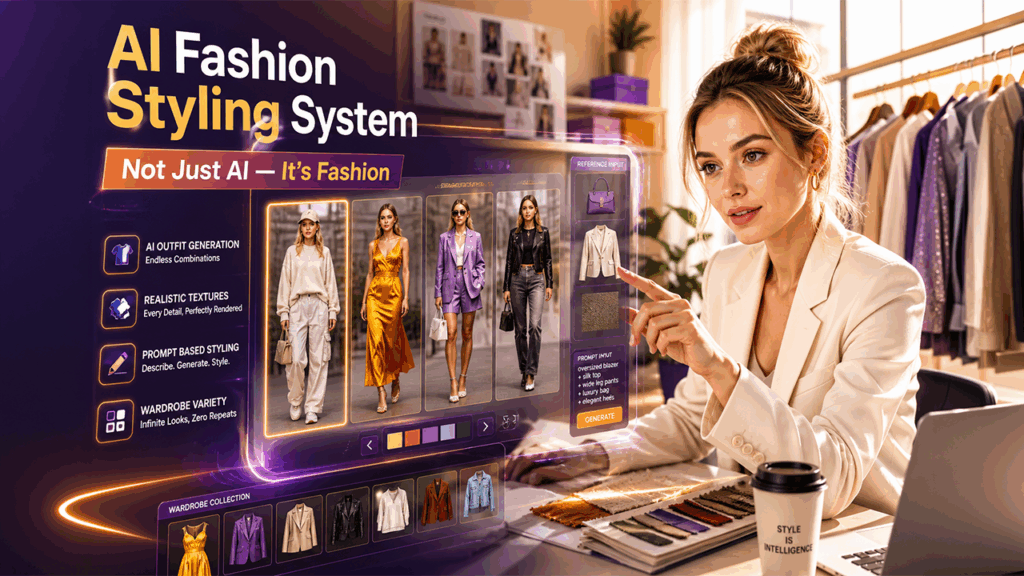 Virtual influencer creation outfit and styling layer showing AI-generated clothing and fashion variations