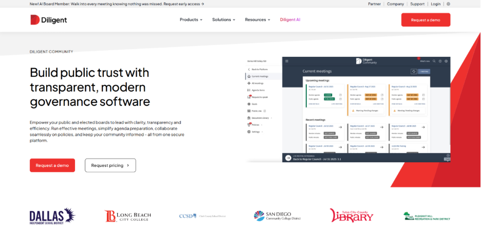 Diligent Community Governance platform for public and community-facing boards