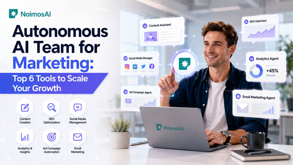 Autonomous AI marketing team using AI agents for SEO, content creation, analytics, social media, and email marketing