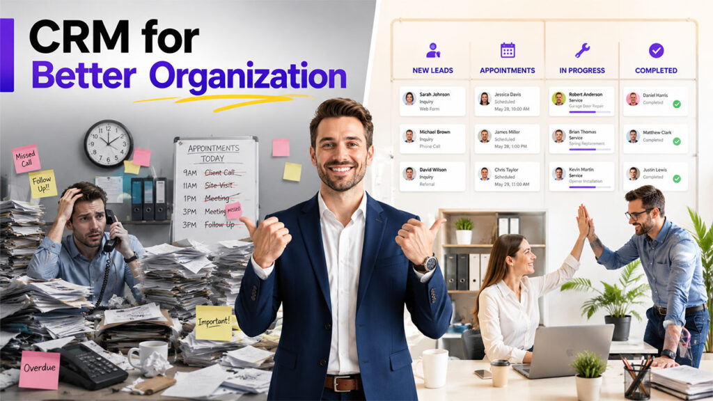 Local service business CRM organizing customer records, appointments, and team workflows to save time.