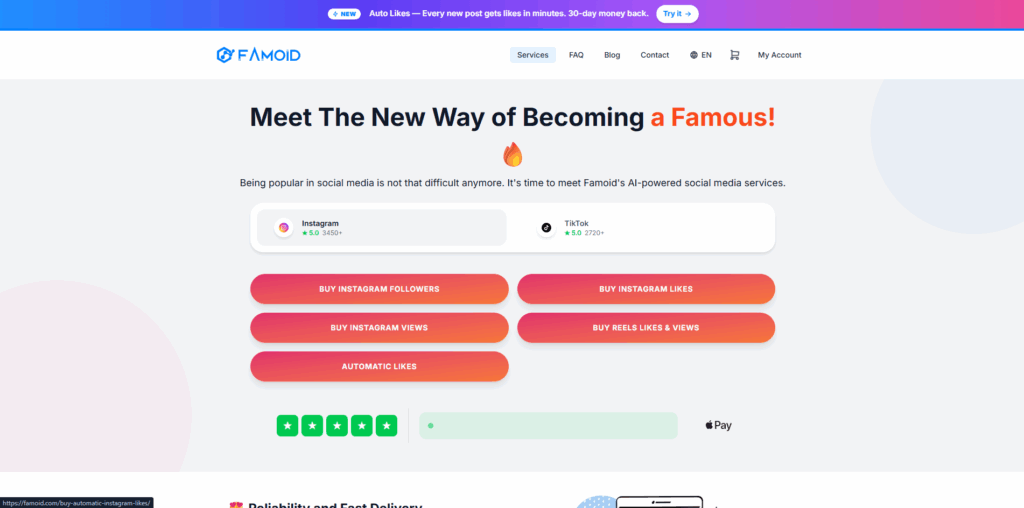 Famoid platform for Instagram likes and growth helping creators and businesses increase engagement and social media visibility.
