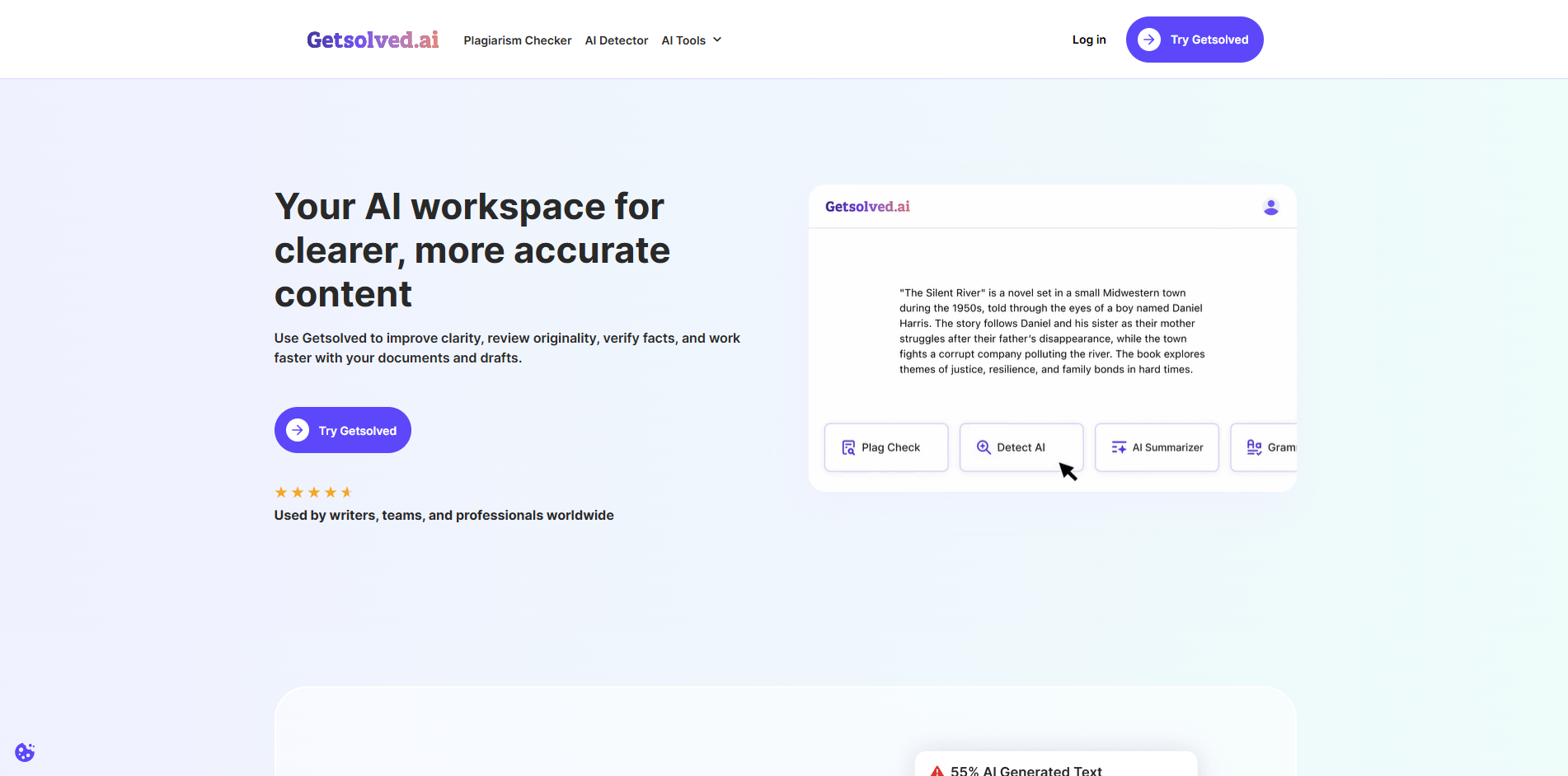 Getsolved AI research tool helping freelance writers analyze documents, charts, and complex topics quickly