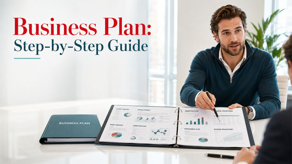 Step-by-step process to write a business plan including market research, financial planning, and business strategy