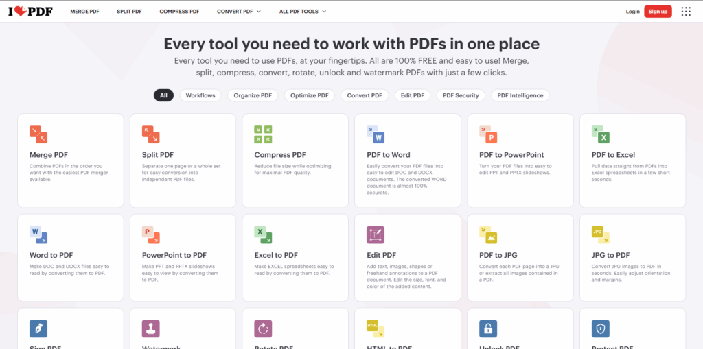 iLovePDF online tool for compressing large PDF files and reducing document size for easy sharing and storage