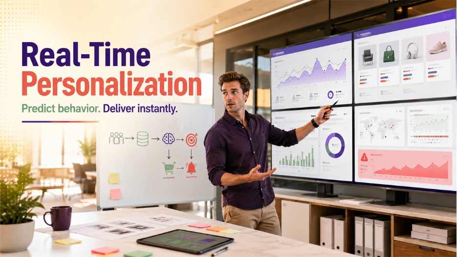 Real-Time Personalization and Predictive Features powered by AI using user behavior analysis, predictive search, and dynamic content recommendations