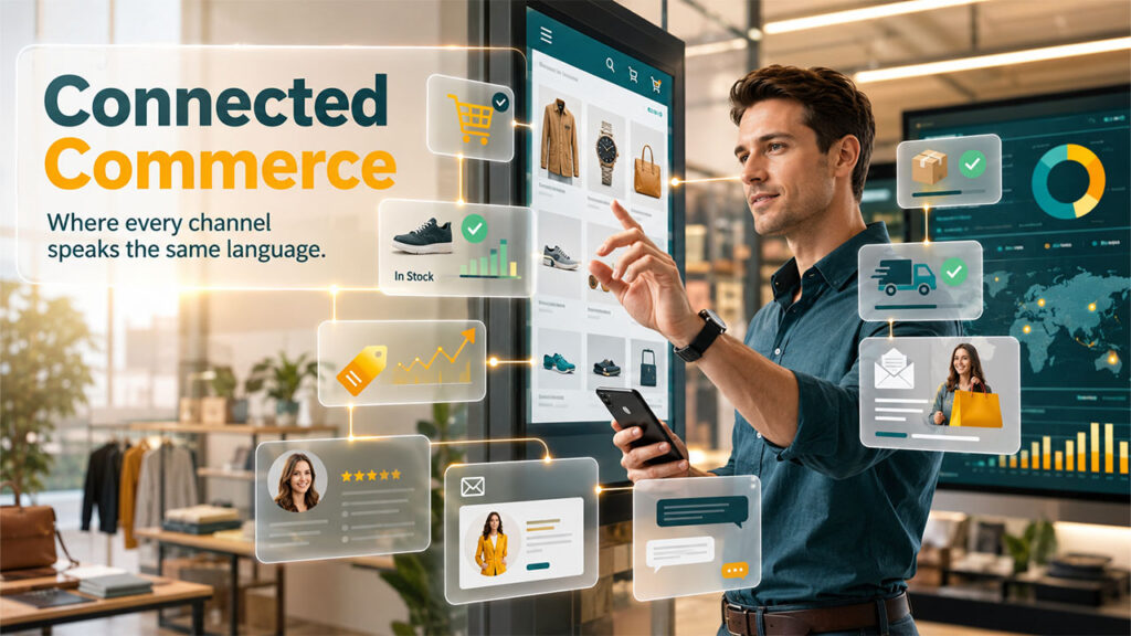 CRM integrated with ecommerce platform displaying customer orders, purchase history, support interactions, and marketing data in a unified dashboard