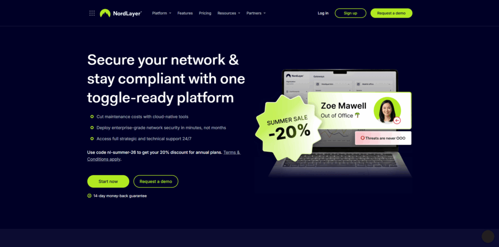 NordLayer admin console and business VPN dashboard screenshot