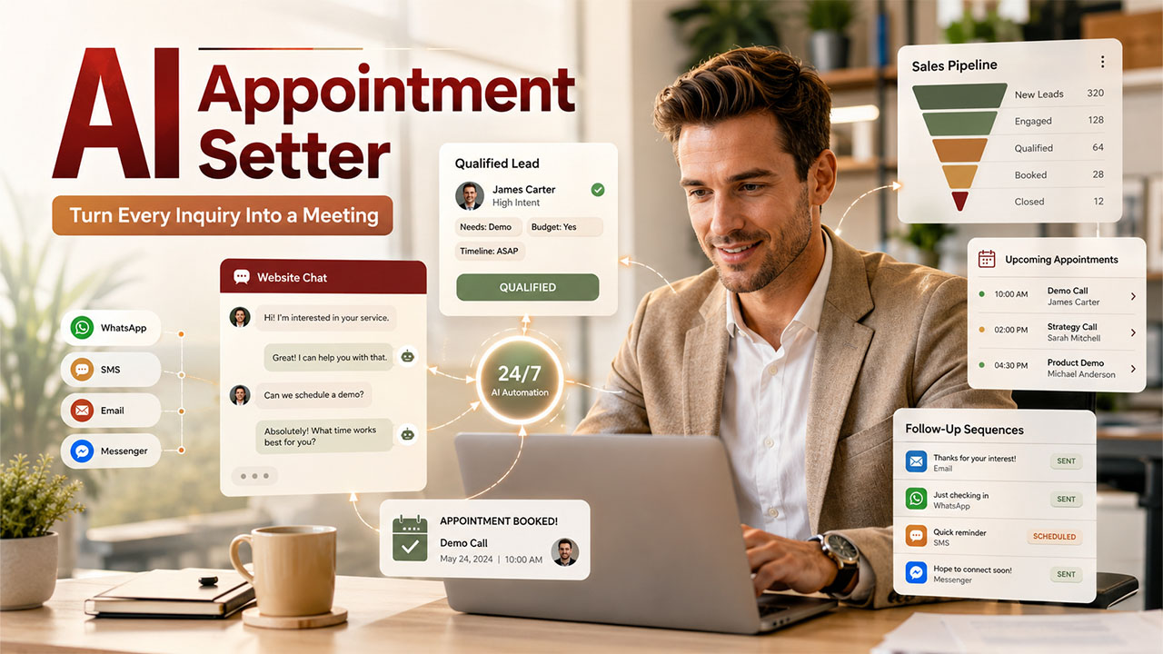 AI appointment setter automating lead qualification, meeting scheduling, and sales automation with CRM integration