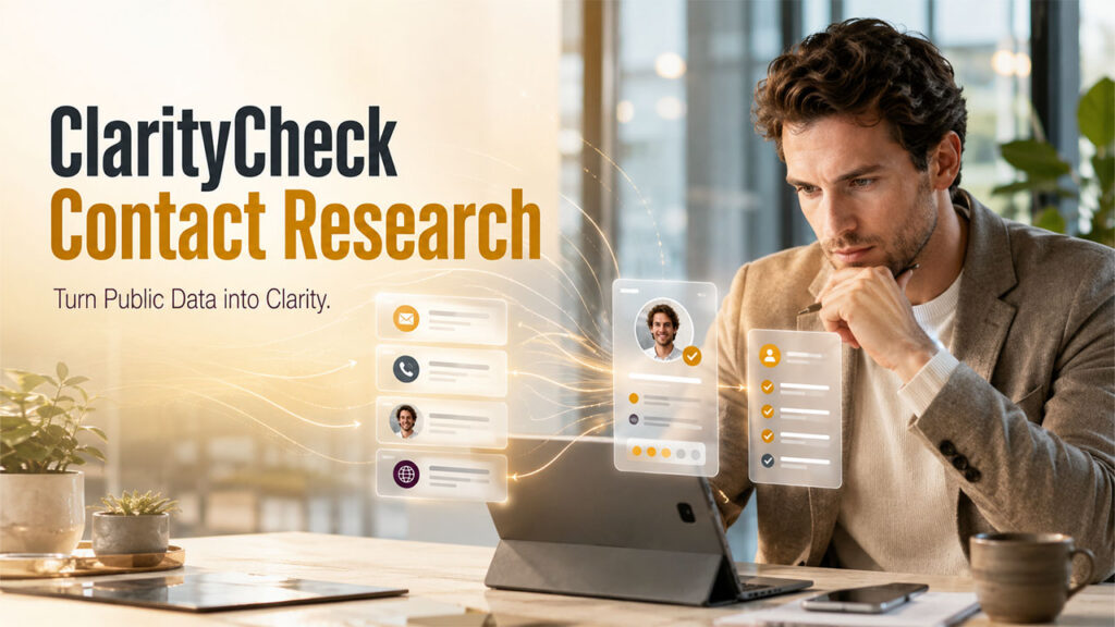 ClarityCheck email address reverse lookup tool supporting CRM data enrichment and customer verification.