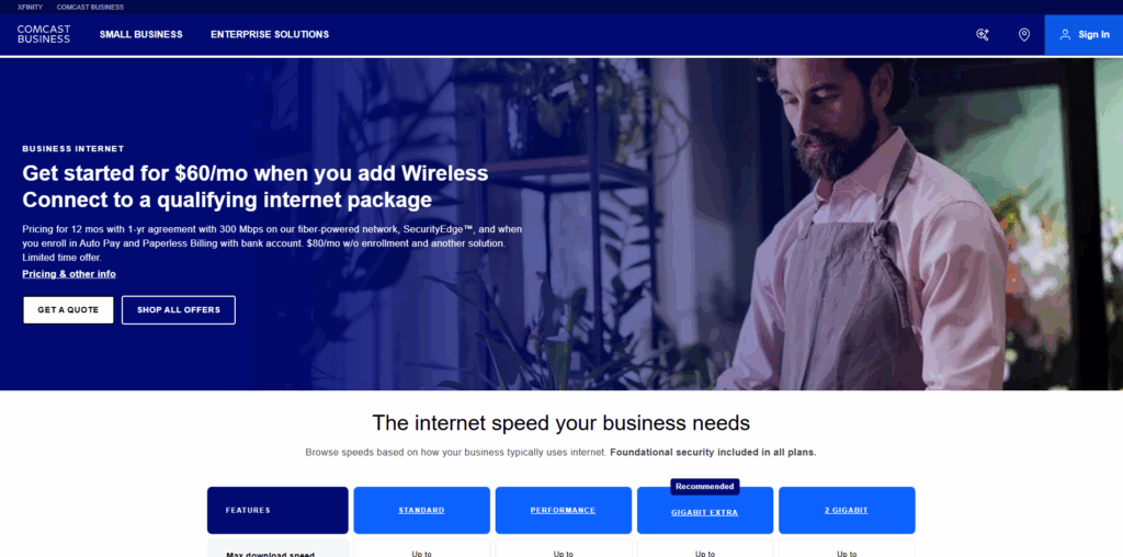 Comcast Business (Xfinity) providing high-speed business fiber internet for reliable enterprise connectivity.