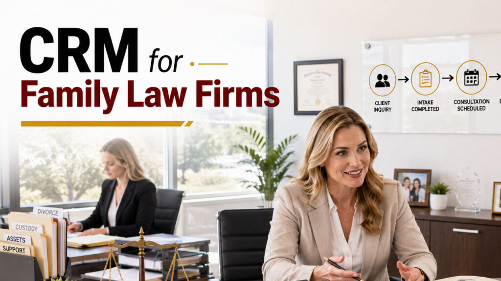 CRM emergency monitoring dashboard supporting client intake, case management, and automated communication in a family law practice.
