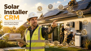 CRM for Solar Installers managing leads, project scheduling, installation workflows, warranties, and customer service on a centralized dashboard.