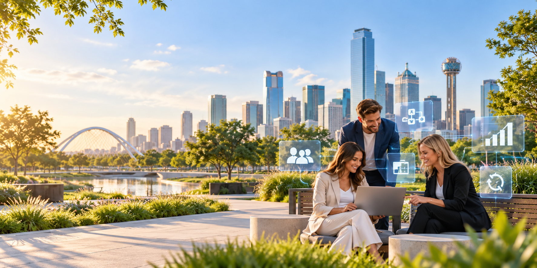 Dallas skyline business team using CRM
