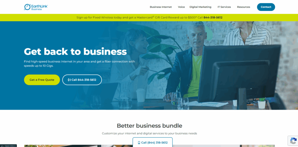EarthLink Business offering reliable business fiber internet services for small and medium-sized businesses.