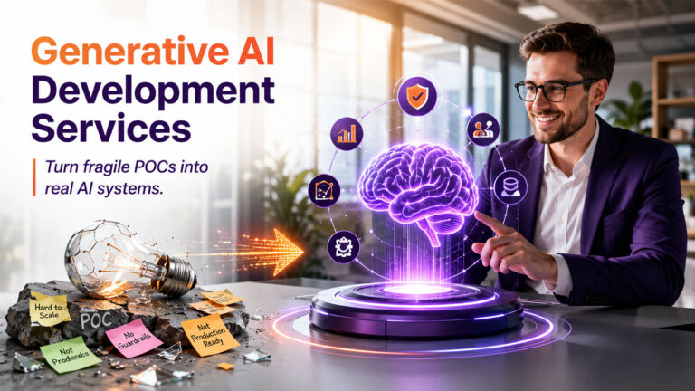 Generative AI development services illustrating production architecture patterns for scalable enterprise GenAI deployment.