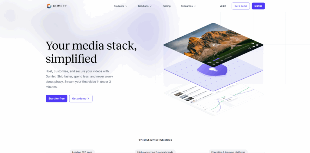Gumlet video hosting platform offering viewer analytics, CRM integration, DRM protection, and fast CDN delivery as a Wistia alternative for SaaS companies.