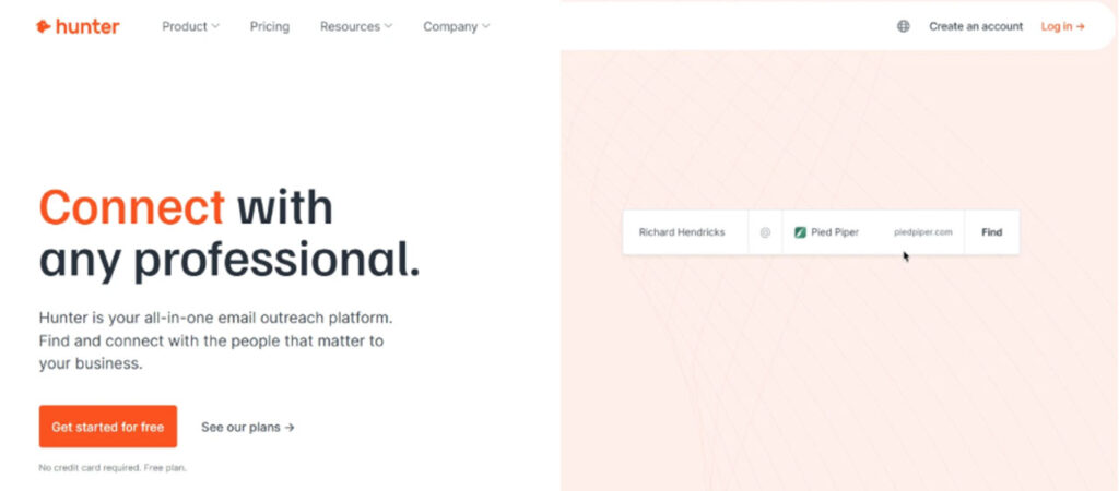 Hunter.io email finder tool for LinkedIn prospecting and B2B lead enrichment