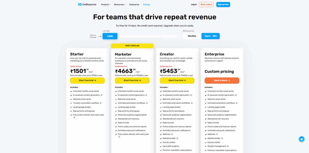 GetResponse Pricing