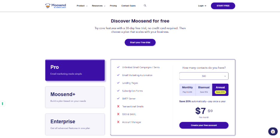 Moosend Pricing