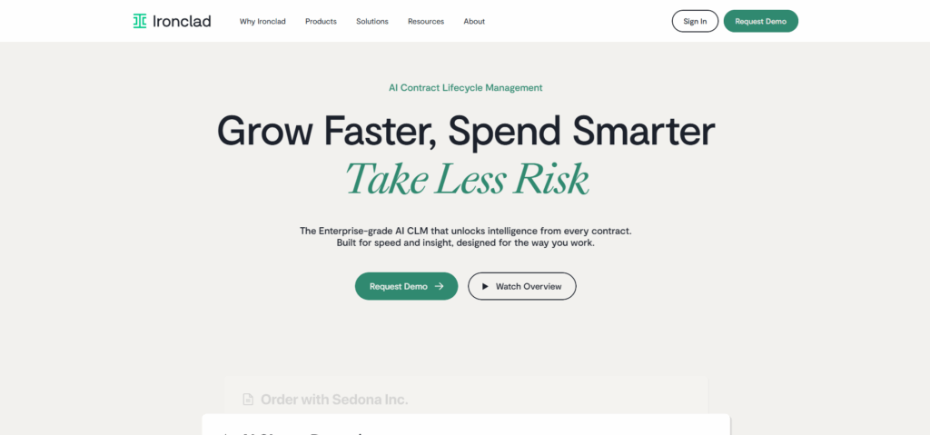 Ironclad contract lifecycle management software dashboard for AI-powered contract approvals and legal workflow automation