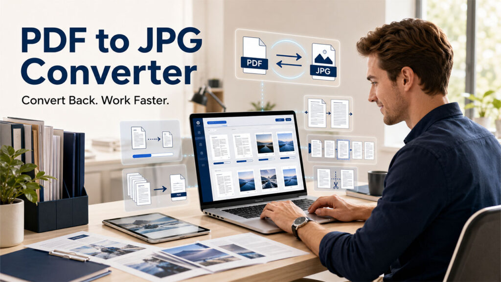 JPGtoPDF Review highlighting additional features beyond conversion including PDF merge, split, compress, and PDF to JPG tools