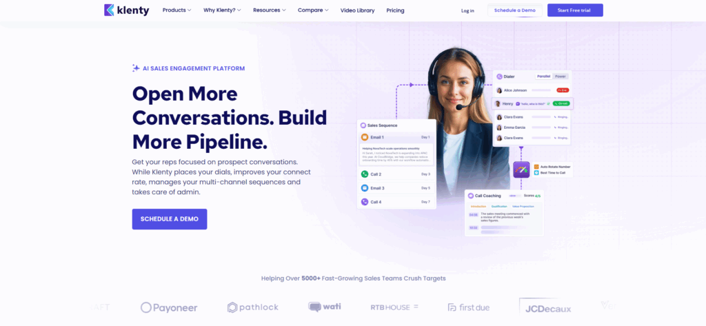 Klenty sales dialer for SDRs with multi-channel sales engagement, CRM integration, and automated outbound calling.