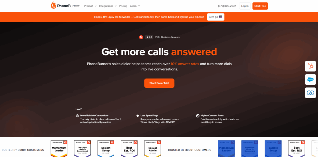 PhoneBurner sales dialer for SDRs with power dialing, voicemail drop, and CRM integration for high-value outbound sales.