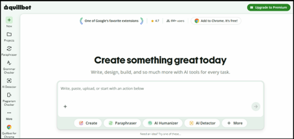QuillBot AI writing tool interface for paraphrasing, rewriting, and improving content with AI writing tools.
