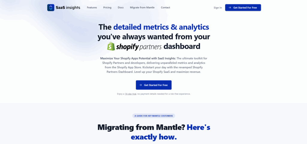 SaaS Insights as a HeyMantle shutdown alternative for Shopify app analytics and subscription metrics