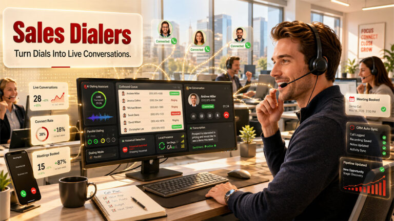 Comparison of the best sales dialers for SDRs in 2026 featuring AI, power dialers, and parallel dialing tools for outbound sales teams.