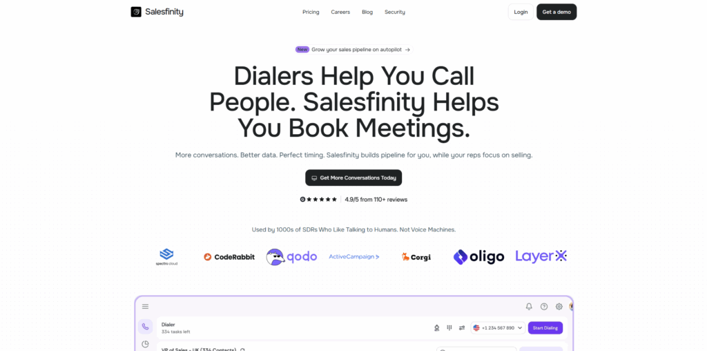 Salesfinity AI-powered sales dialer for SDRs with parallel dialing and CRM integration features.