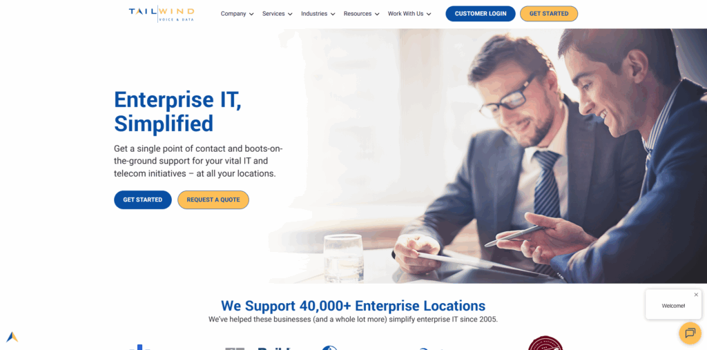 TailWind Voice & Data providing managed business fiber internet solutions for multi-location businesses across the U.S. and Canada.