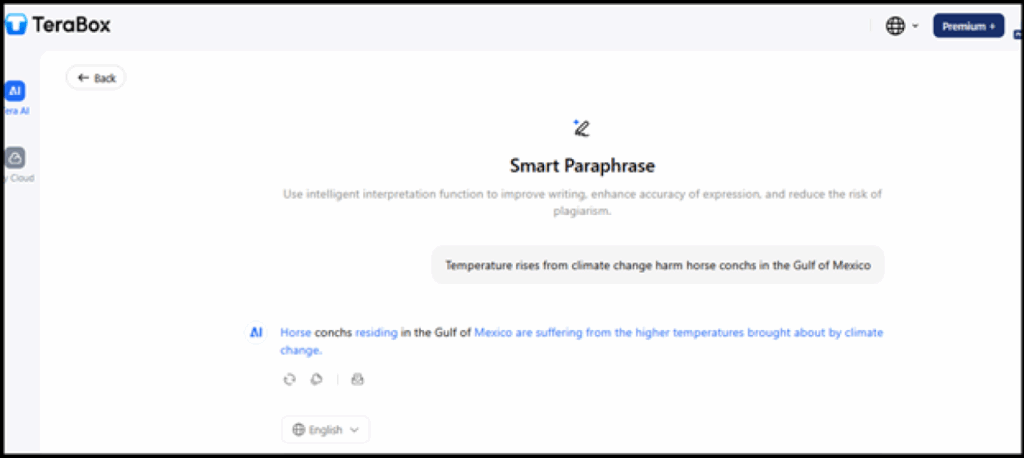 TeraBox AI Writing Smart Paraphrase tool rewriting text with AI writing tools to improve clarity, accuracy, and originality.