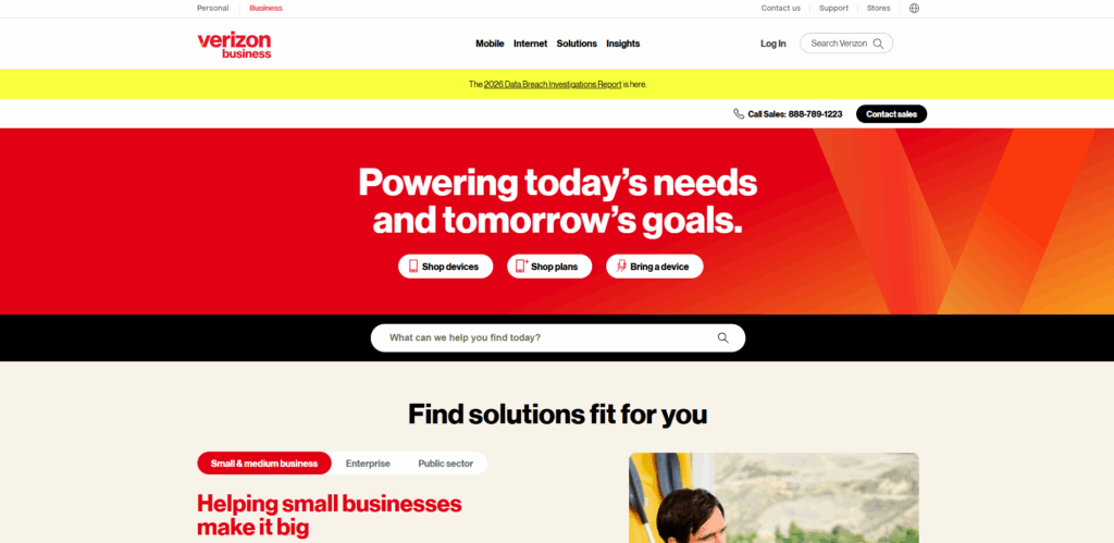 Verizon Business Fios offering high-speed symmetrical fiber internet for business connectivity.