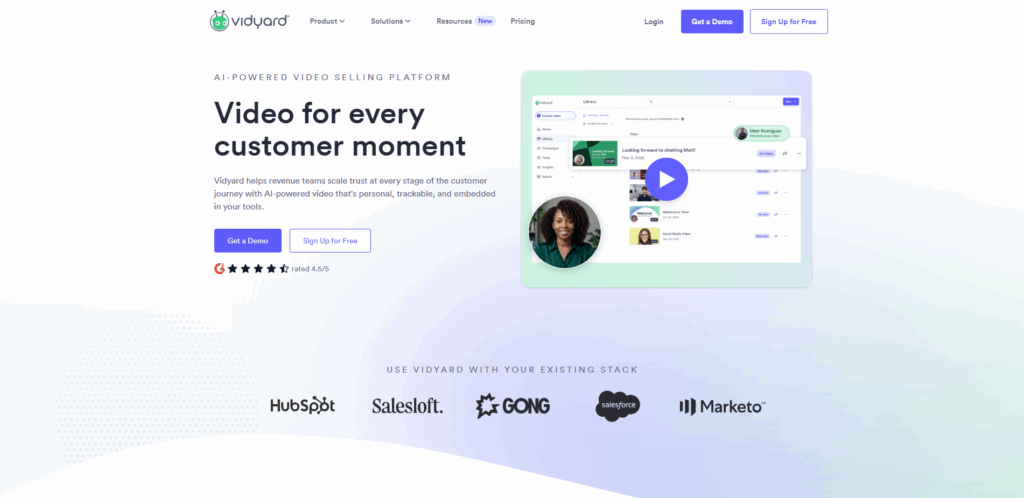 Vidyard dashboard showcasing personalized sales video outreach and viewer engagement tracking for B2B sales teams compared with Wistia alternatives.