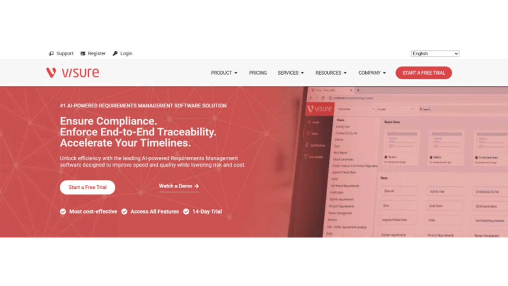 Visure Solutions AI-Powered Requirements Management Software with AI-assisted requirements analysis, risk management, and compliance support.