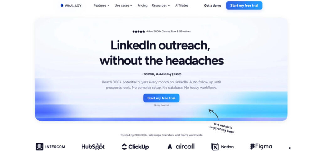 Waalaxy LinkedIn prospecting tool for automating outreach, finding leads, and managing multichannel sales campaigns.