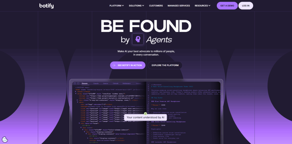 Botify homepage showcasing AI-powered technical SEO