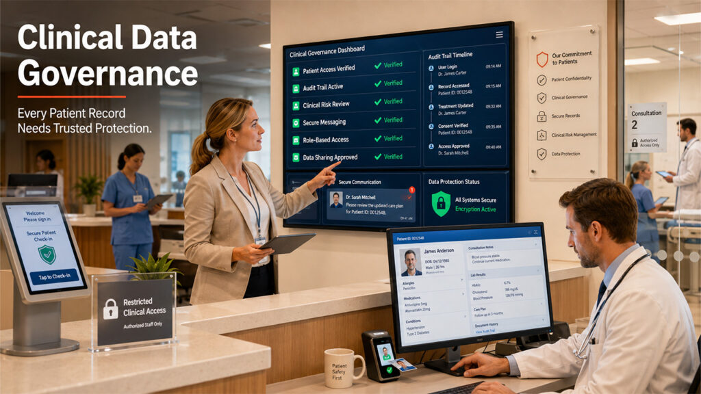 CQC, Caldicott Principles, and clinical safety standards for protecting patient data in healthcare organizations