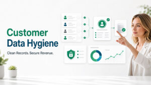 Customer data hygiene process showing data cleaning, deduplication, security, compliance, and CRM data management best practices.