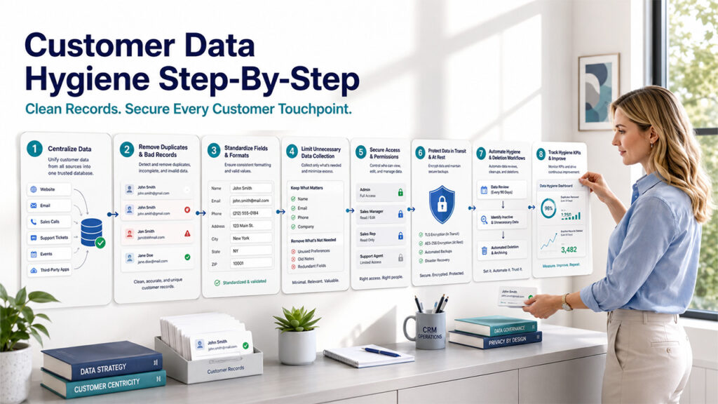 Customer Data Hygiene step-by-step process for cleaning, securing, and managing CRM customer data.