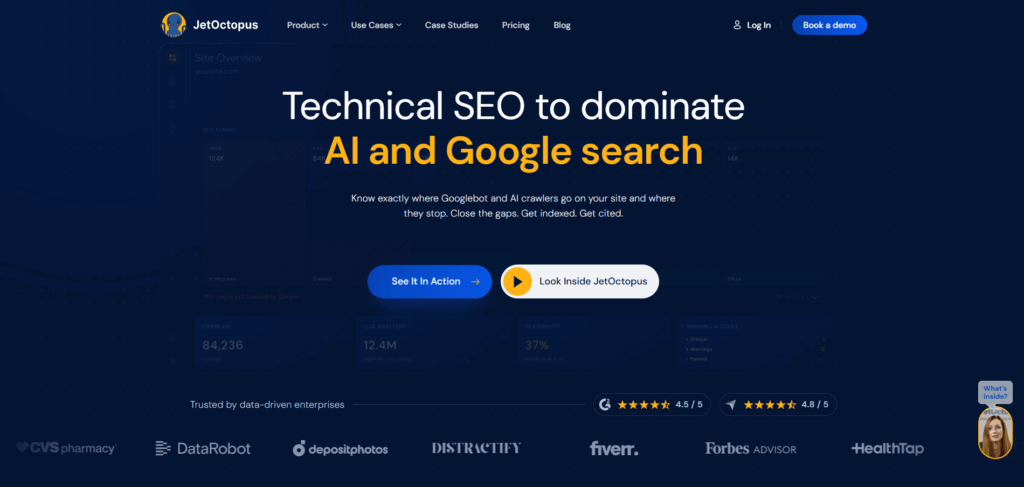 JetOctopus homepage showcasing technical SEO