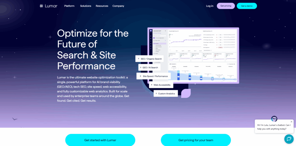 Lumar homepage showcasing technical SEO