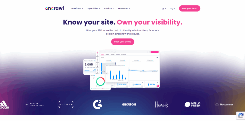 OnCrawl homepage showcasing technical SEO audits
