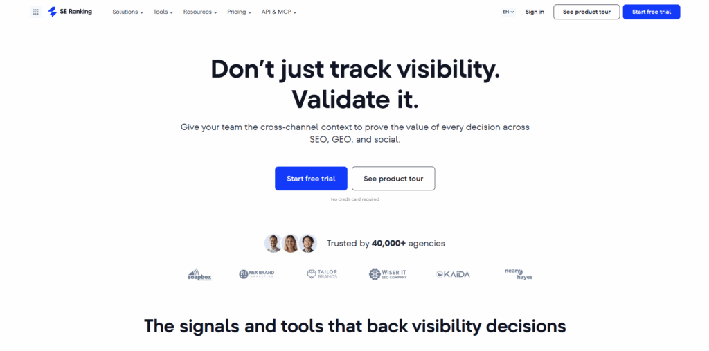 SE Ranking dashboard featuring AI visibility tracking