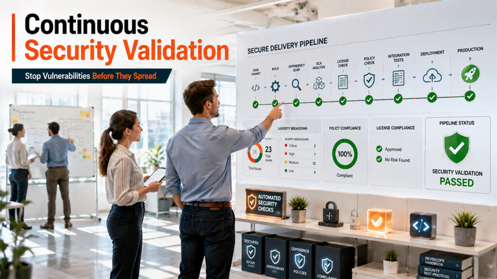Software supply chain security with automated security checks integrated into the CI/CD delivery pipeline.