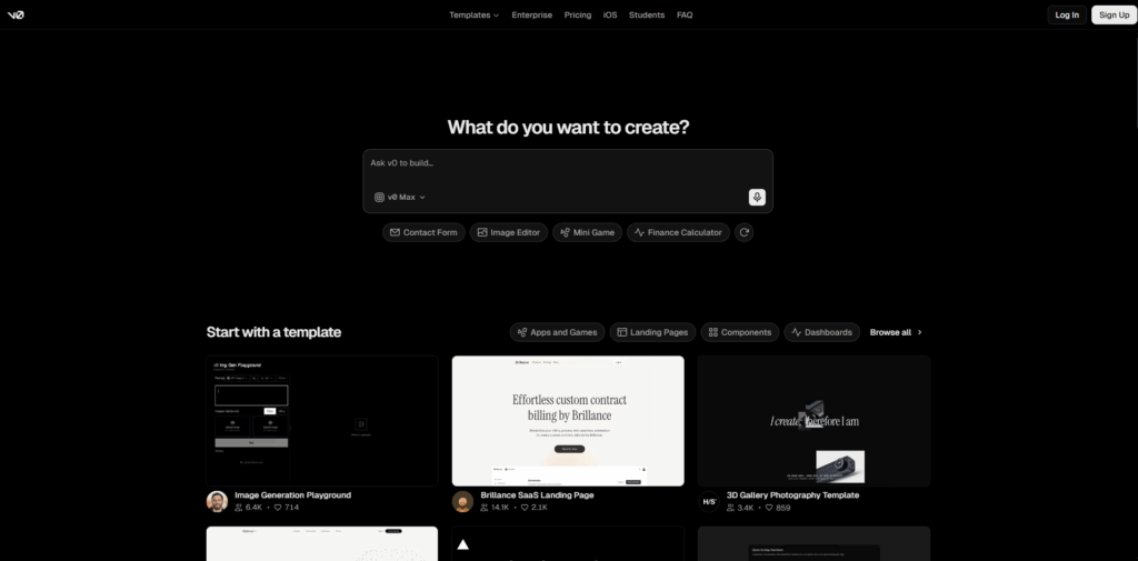 v0 AI marketing tool for building websites