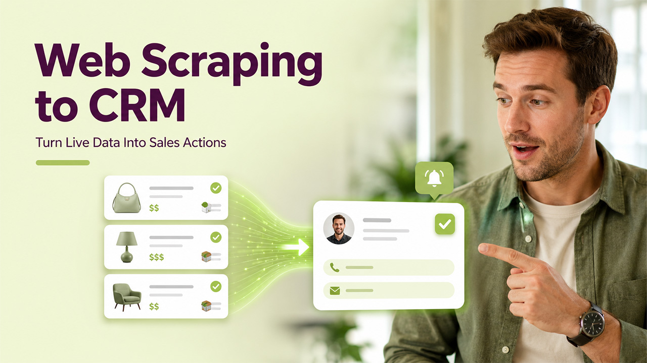 Web scraping API data pipeline connecting website data to CRM workflows