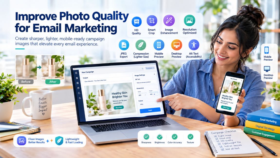 Email marketing campaigns with optimized photo quality