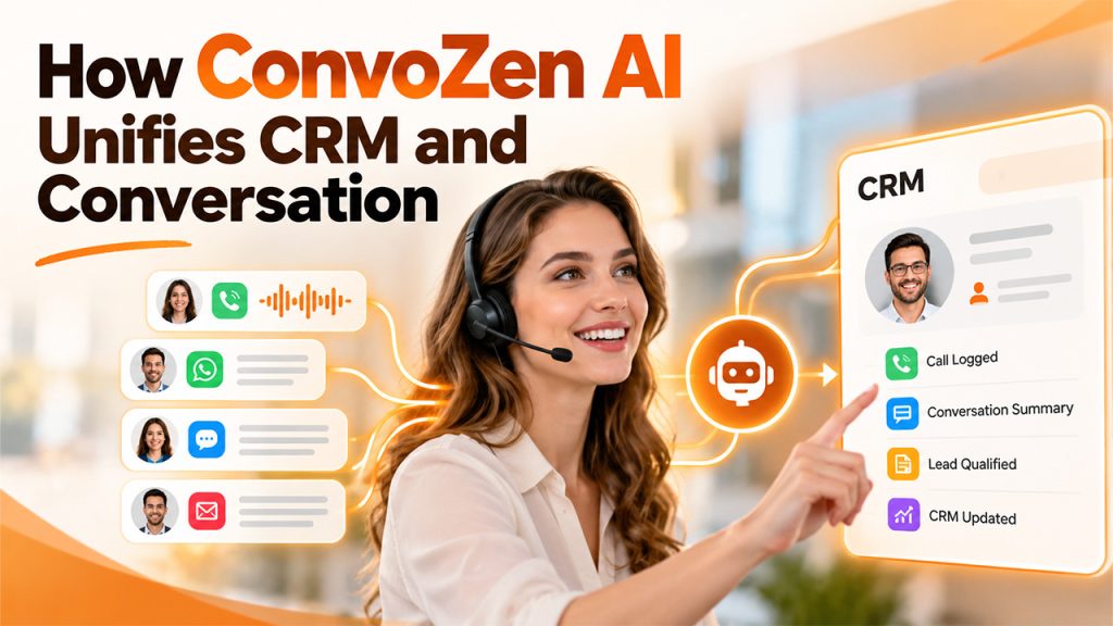 CRM conversational AI using ConvoZen AI to log calls, summarize conversations, qualify leads, and update CRM records